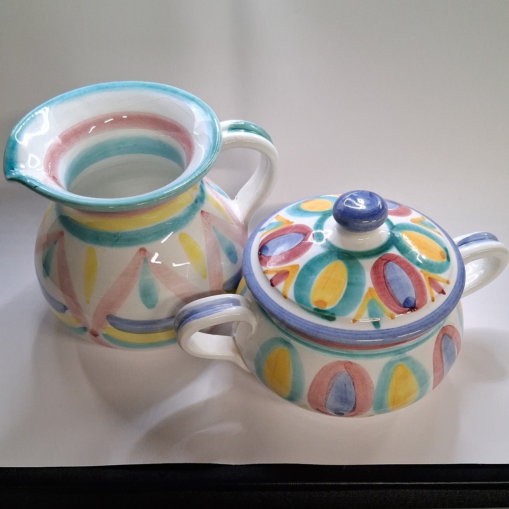 Vintage Vietri Pastel Colored Creamer and Sugar Set - Italy